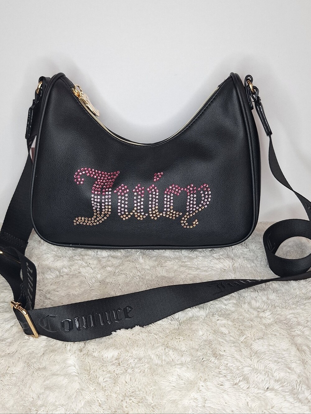 NWT Juicy Couture Black Jeweled Logo Shoulder Bag